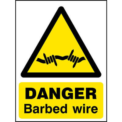 Danger barbed wire sign