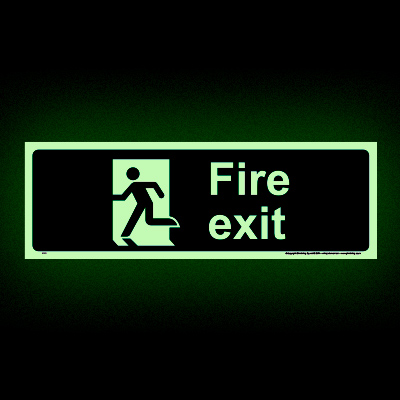 Fire Exit Left Facing Glow-in-the-dark Sign