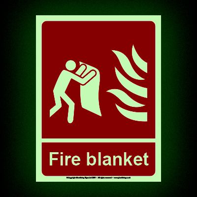 Glow-in-the-dark fire blanket sign