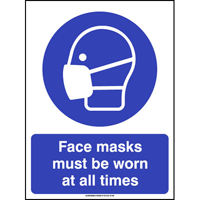 Face masks must be worn at all times sign