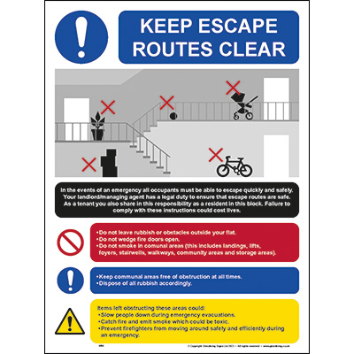 Keep escape routes clear sign
