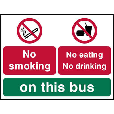 No smoking no eating no drinking on this bus