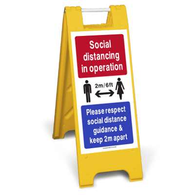 2m Social distancing in operation sign stand