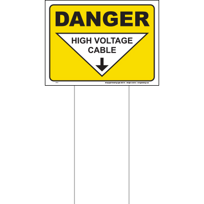 Danger high voltage cable below (Mark-em) sign