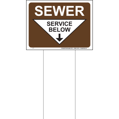 Sewer service below (Mark-em) sign