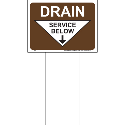 Drain service below (Mark-em) sign 
