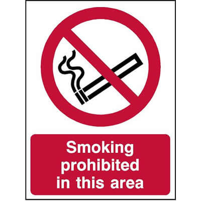 Smoking prohibited in this area sign