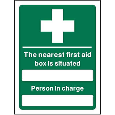 Nearest first aid box location safety sign