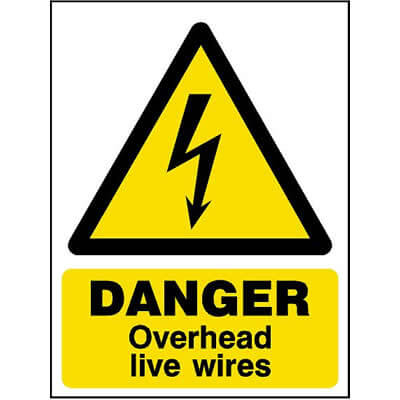 Danger overhead live wires sign