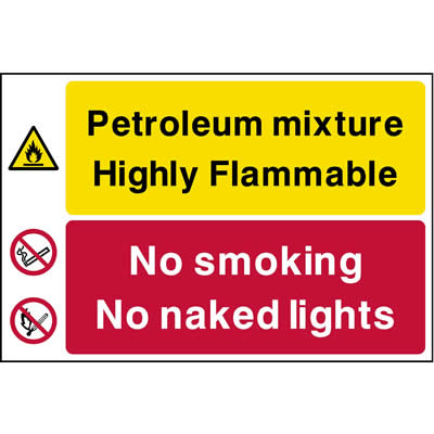 Petroleum mixture highly flammable no smoking no naked lights