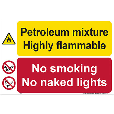 Petroleum mixture highly flammable no smoking no naked lights