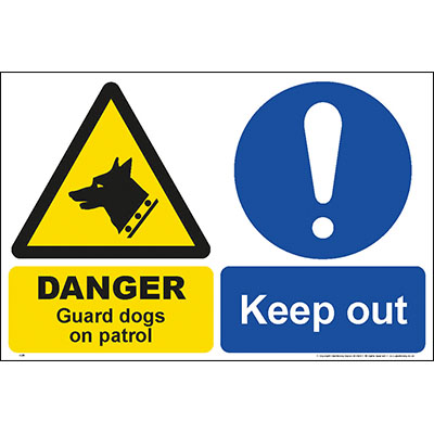 Guard dogs on patrol keep out