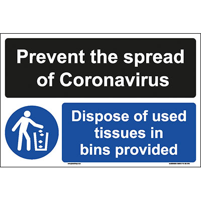 Dispose of tissues in bins sign