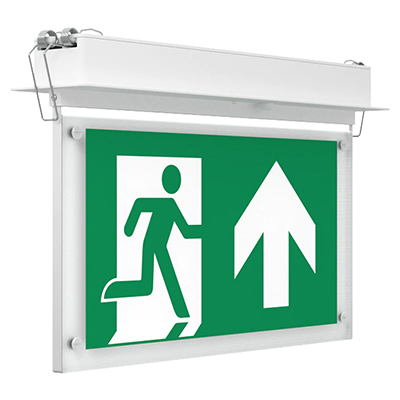 EDGE Recessed Ceiling LED Emergency Fire Exit Sign Maintained Running Man Arrow