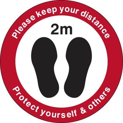 Please keep your distance 2m protect yourself floor marker