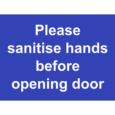 Sanitise Hands Before Opening Door Sign Label