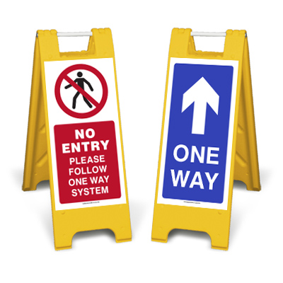 No entry follow one way system sign stand