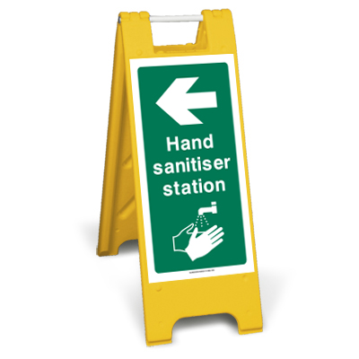 Hand sanitiser station direction sign stand