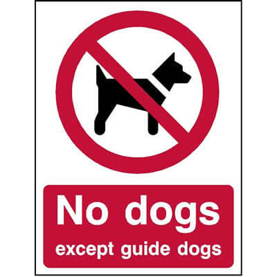 No dogs except guide dogs sign