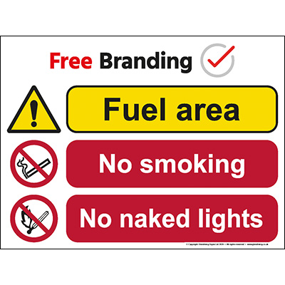 Fuel area no smoking no naked lights sign (Quickfit)