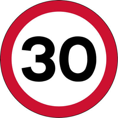 Maximum speed limit 30 mph