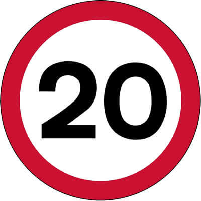 Maximum speed limit 20 mph