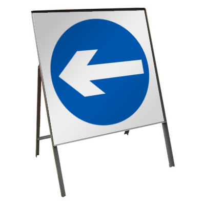 Proceed left (Temp.) sign 