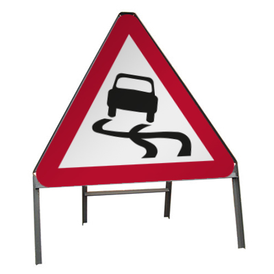 Slippery Road Ahead Sign (Temp.)