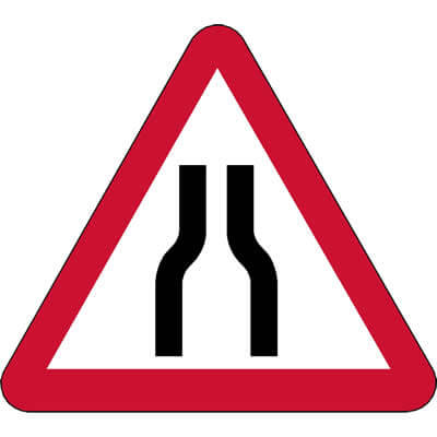 Road narrows on both sides ahead