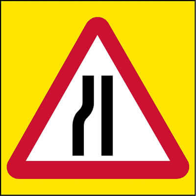 Road narrows on left ahead (Non-Spec)
