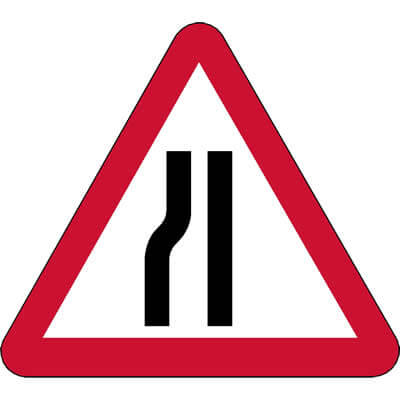 Road narrows on left ahead