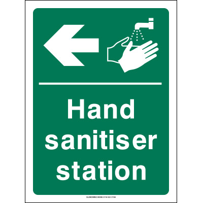 Hand sanitiser station left sign