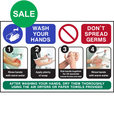 Wash Hands Don't Spread Germs Sign