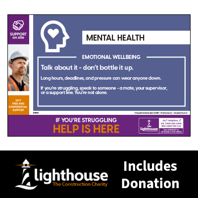 Mental Health - Emotional Wellbeing - Support on Site Sign - Including Lighthouse Charity Donation