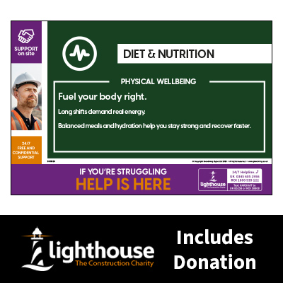 Diet & Nutrition - Physical Wellbeing - Support on Site Sign - Including Lighthouse Charity Donation
