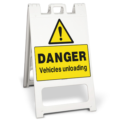 Danger vehicles unloading sign 