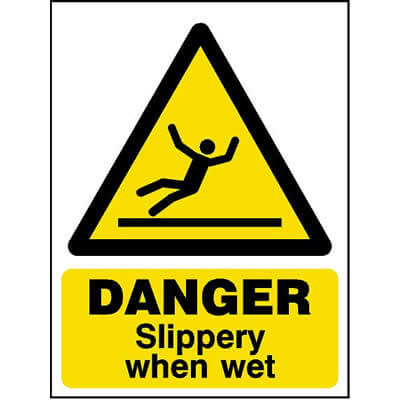 Danger slippery when wet sign